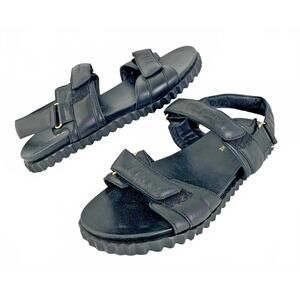 Voile Blanche Francis Zig Leather Sandals Black Padded Hook Loop Straps Size 38